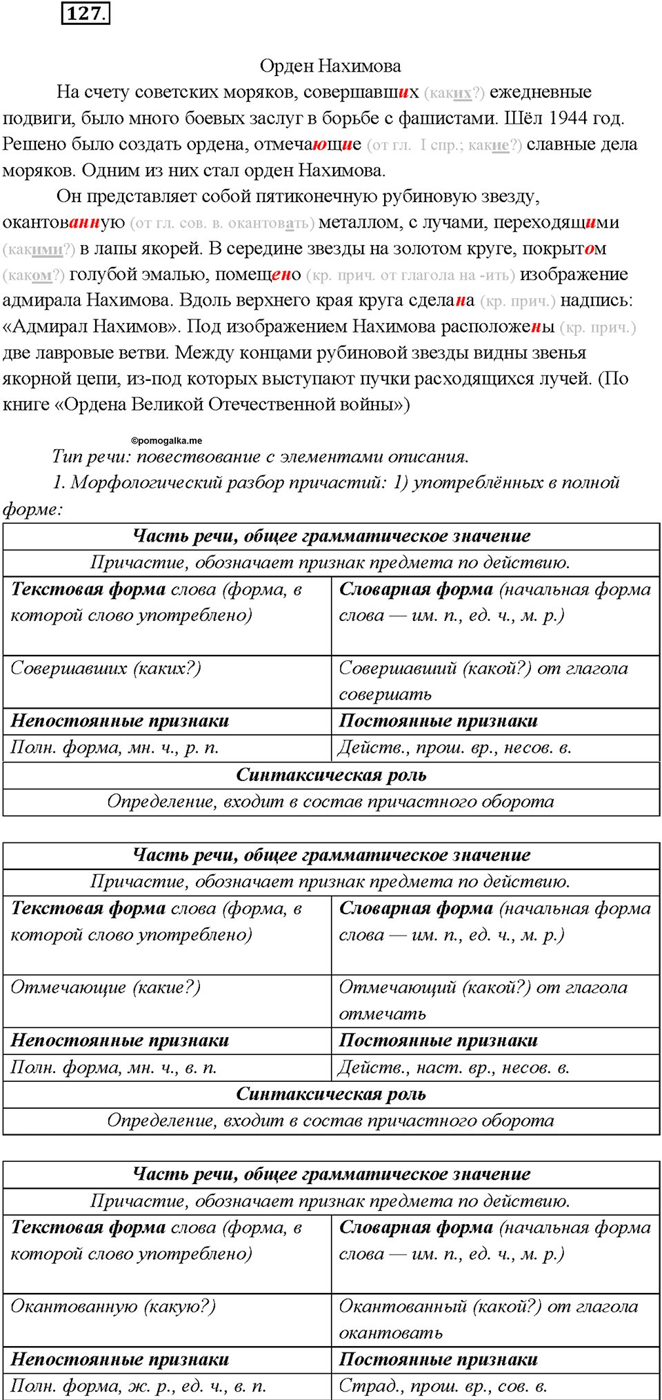 страница 65 упражнение 127 русский язык 7 класс Рыбченкова 2015 год
