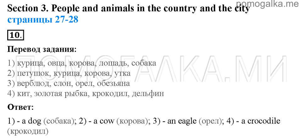 Страница 27-28. Section 3. People and animals in the country and the city. Задание №10 английский язык 4 класс Enjoy English Workbook