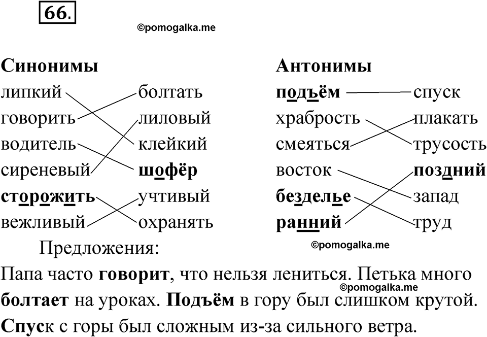 часть 1 упражнение 66 русский язык 4 класс Канакина рабочая тетрадь 2023 год