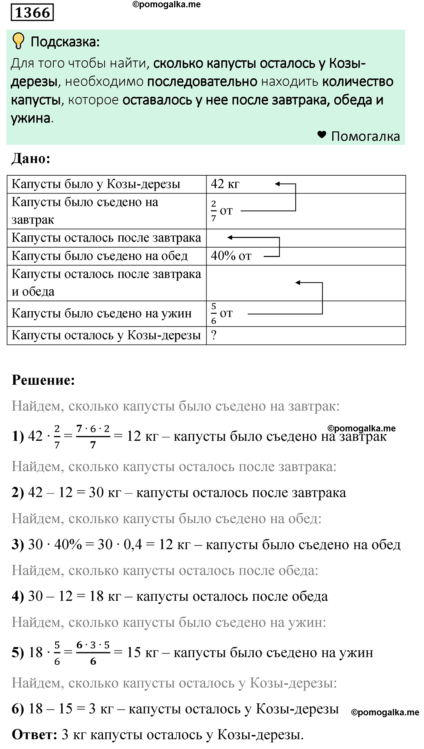 задача 1366 по математике 6 класс Мерзляк 2022 год