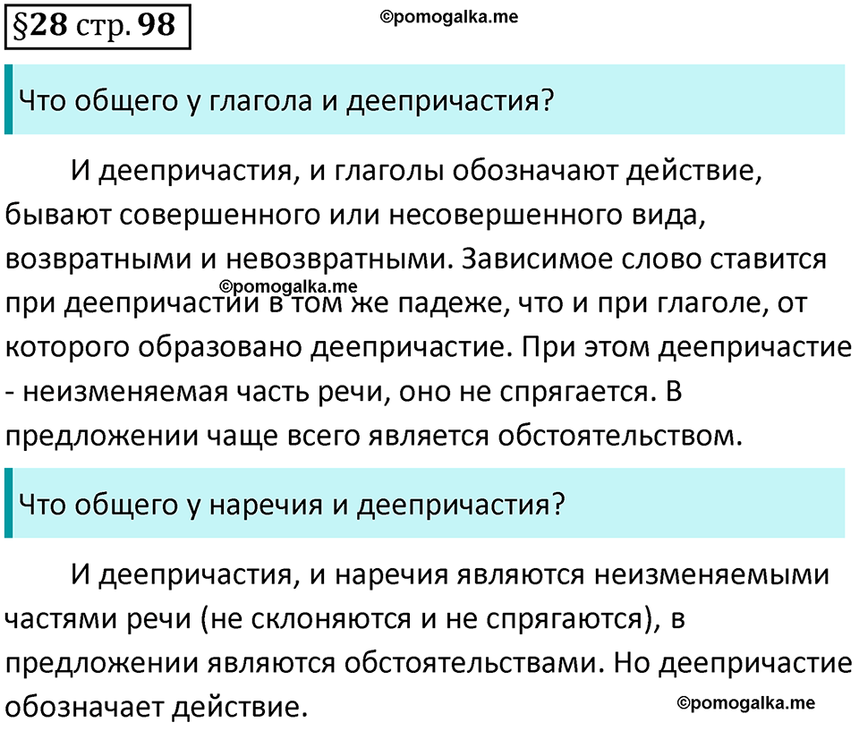 страница 98 вопросы к §28 русский язык 7 класс Баранов, Ладыженская 2021-2022 год