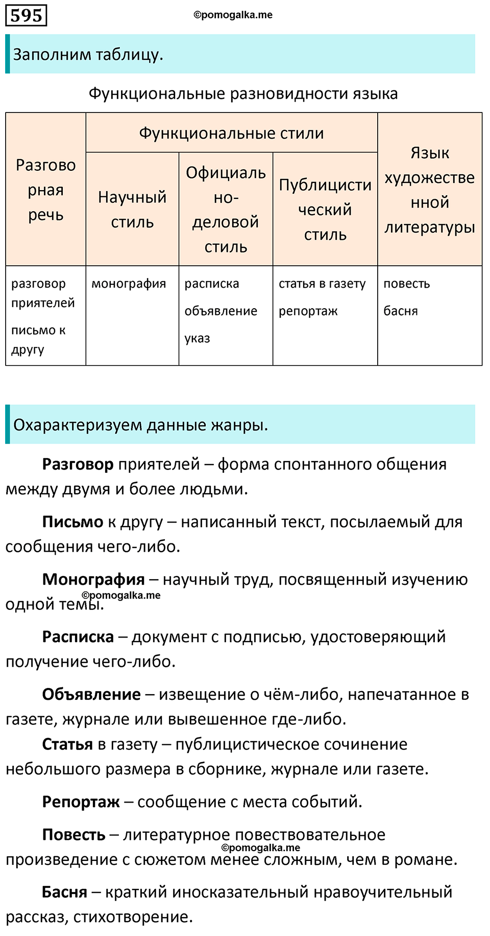 страница 123 упражнение 595 русский язык 7 класс Баранов, Ладыженская 2023 год
