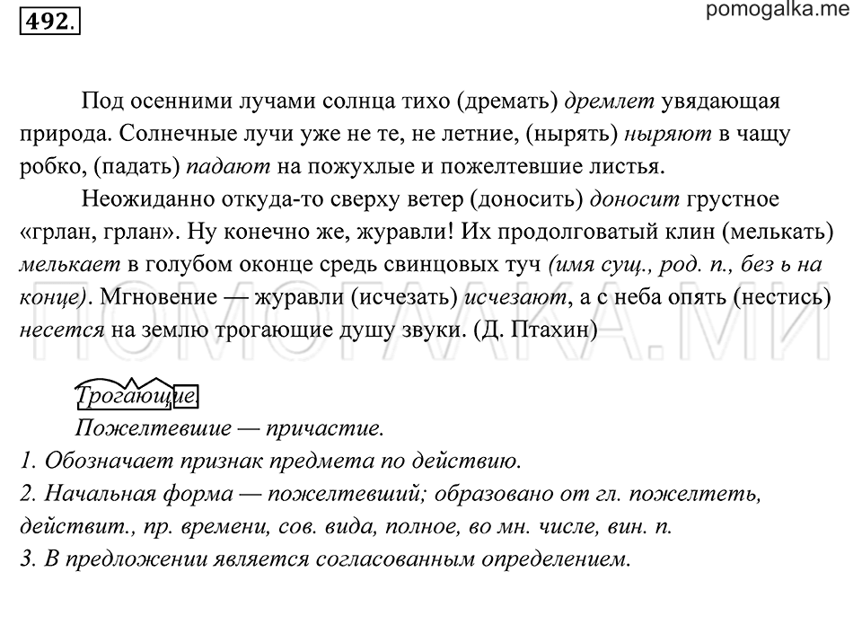 страница 184 упражнение 492 русский язык 7 класс Пименова, Еремеева, Купалова 2012 год