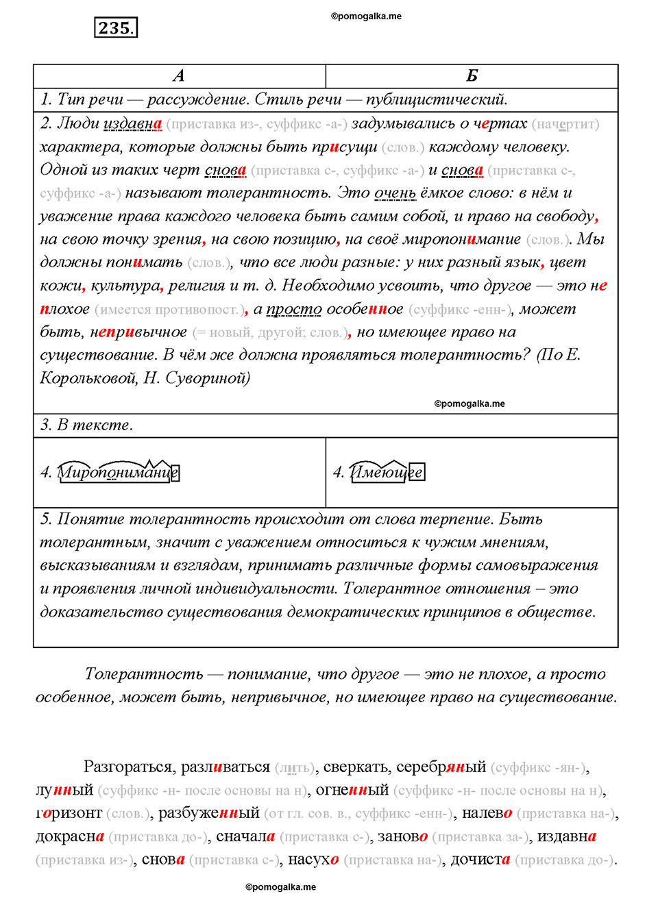 страница 125 упражнение 235 русский язык 7 класс Рыбченкова 2015 год