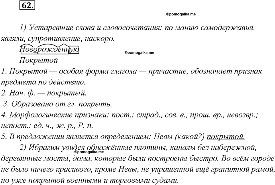 Глава 6. Упражнение №62 русский язык 7 класс Шмелев