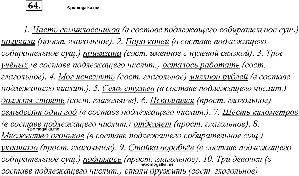 Глава 6. Упражнение №64 русский язык 7 класс Шмелев