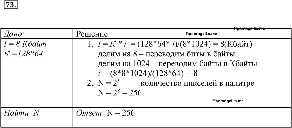 задача №73 рабочая тетрадь по информатике 8 класс Босова