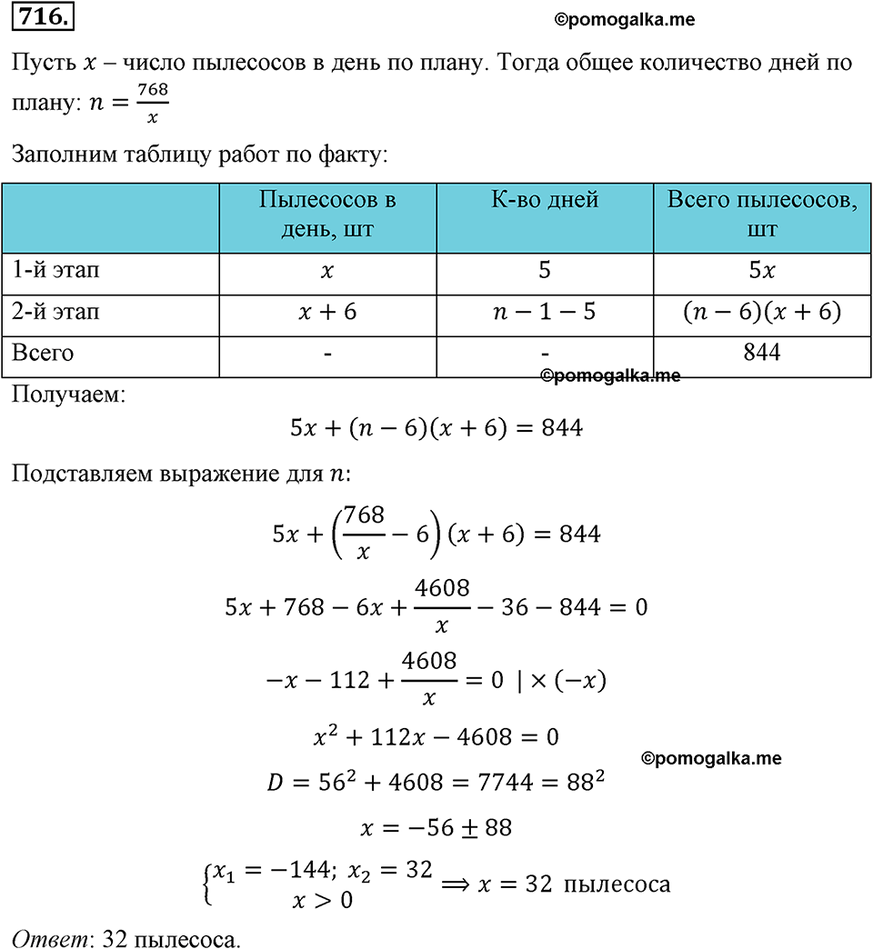 страница 158 номер 716 алгебра 8 класс Макарычев 2013 год