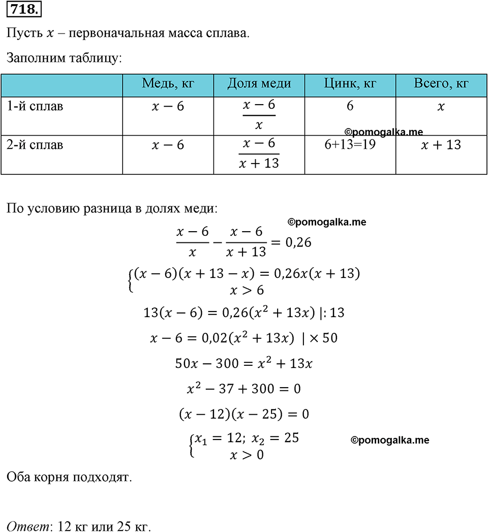 страница 159 номер 718 алгебра 8 класс Макарычев 2013 год