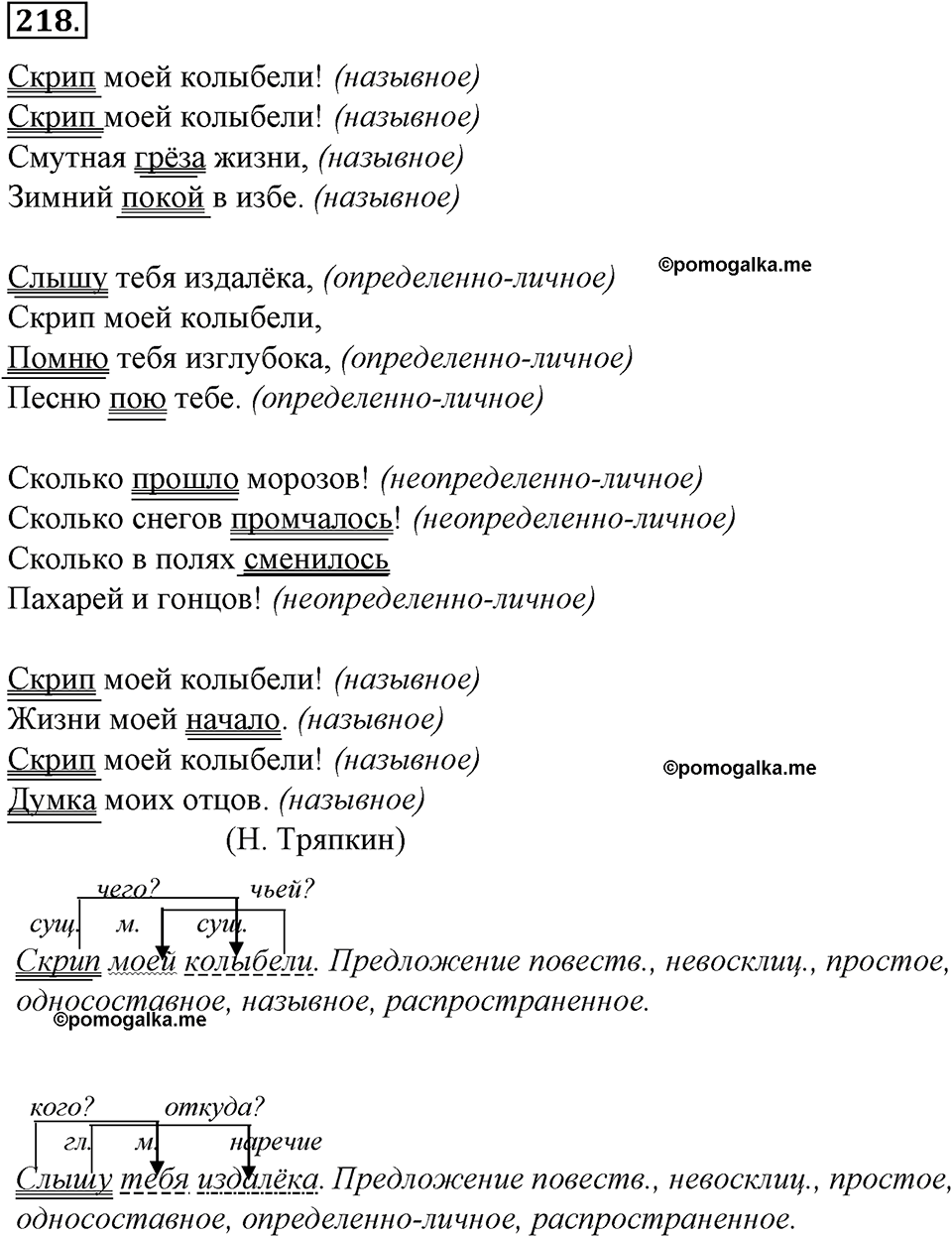 страница 119 упражнение 218 русский язык 8 класс Тростенцова, Ладыженская 2014 год