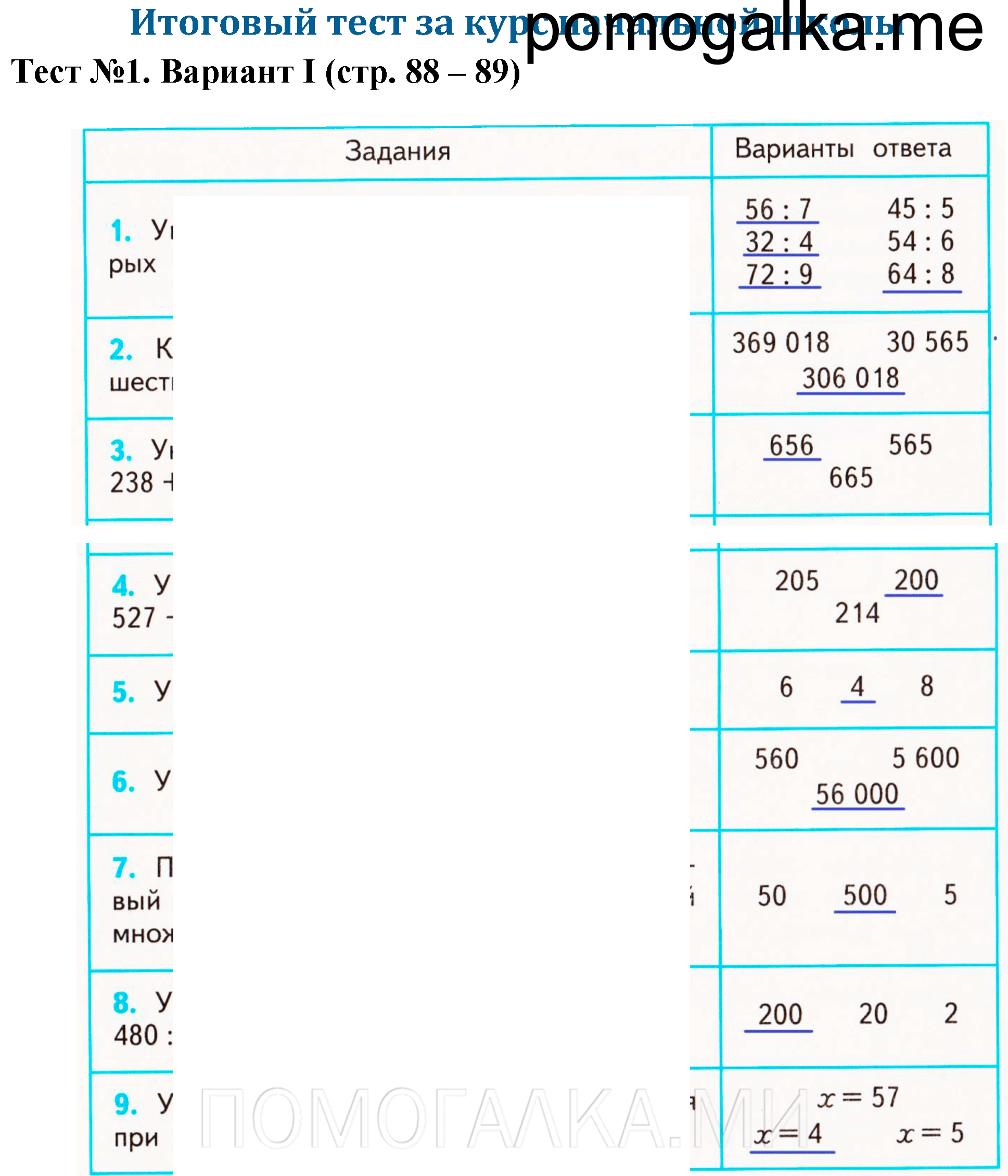 Страница 88-89 задача №1 проверочные работы по математике 4 класс Волкова