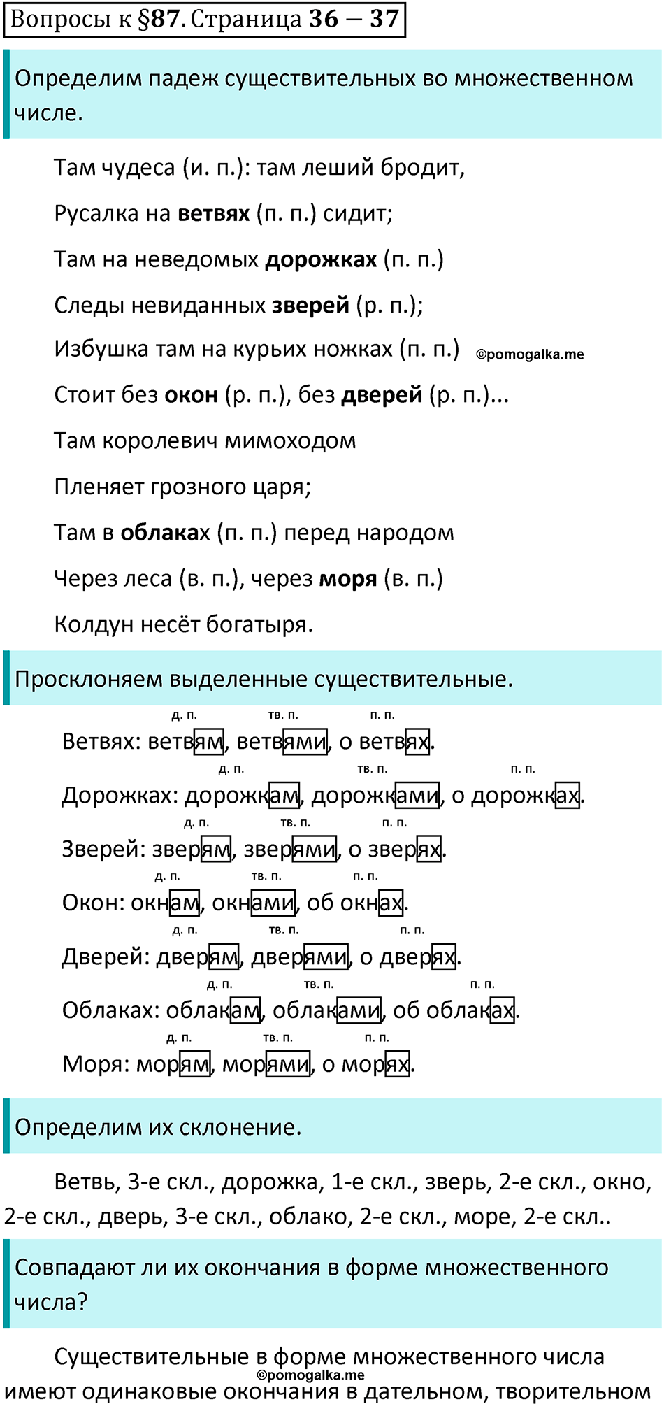 часть 2 страница 36-37 вопросы к параграфу 87 русский язык 5 класс Ладыженская, Баранов 2023 год