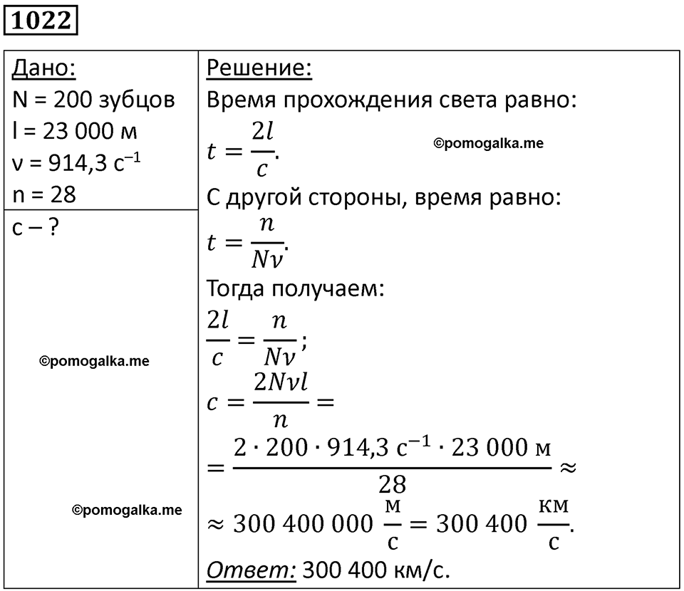 страница 136 номер 1022 физика 10-11 класс сборник задач Рымкевича 2024 год