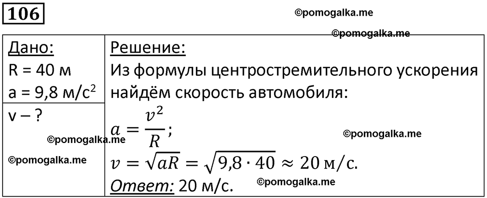 страница 21 номер 106 физика 10-11 класс сборник задач Рымкевича 2024 год