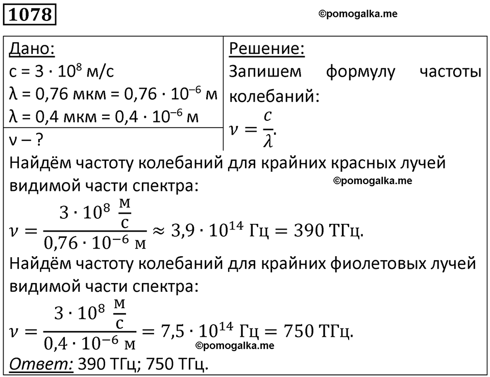 страница 143 номер 1078 физика 10-11 класс сборник задач Рымкевича 2024 год