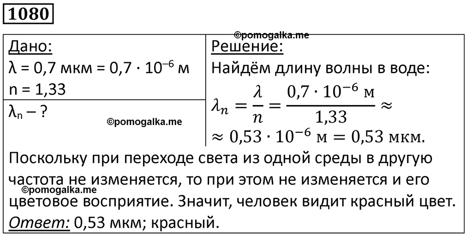 страница 143 номер 1080 физика 10-11 класс сборник задач Рымкевича 2024 год