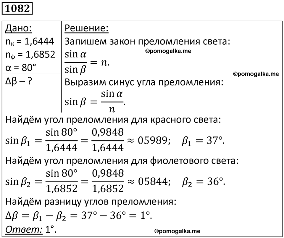 страница 143 номер 1082 физика 10-11 класс сборник задач Рымкевича 2024 год
