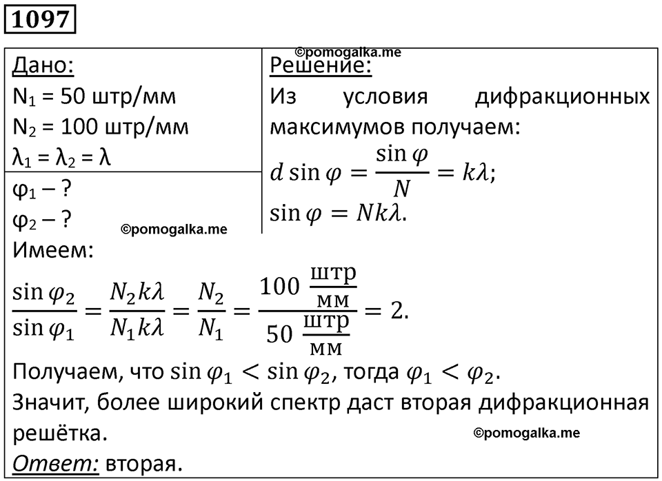 страница 145 номер 1097 физика 10-11 класс сборник задач Рымкевича 2024 год