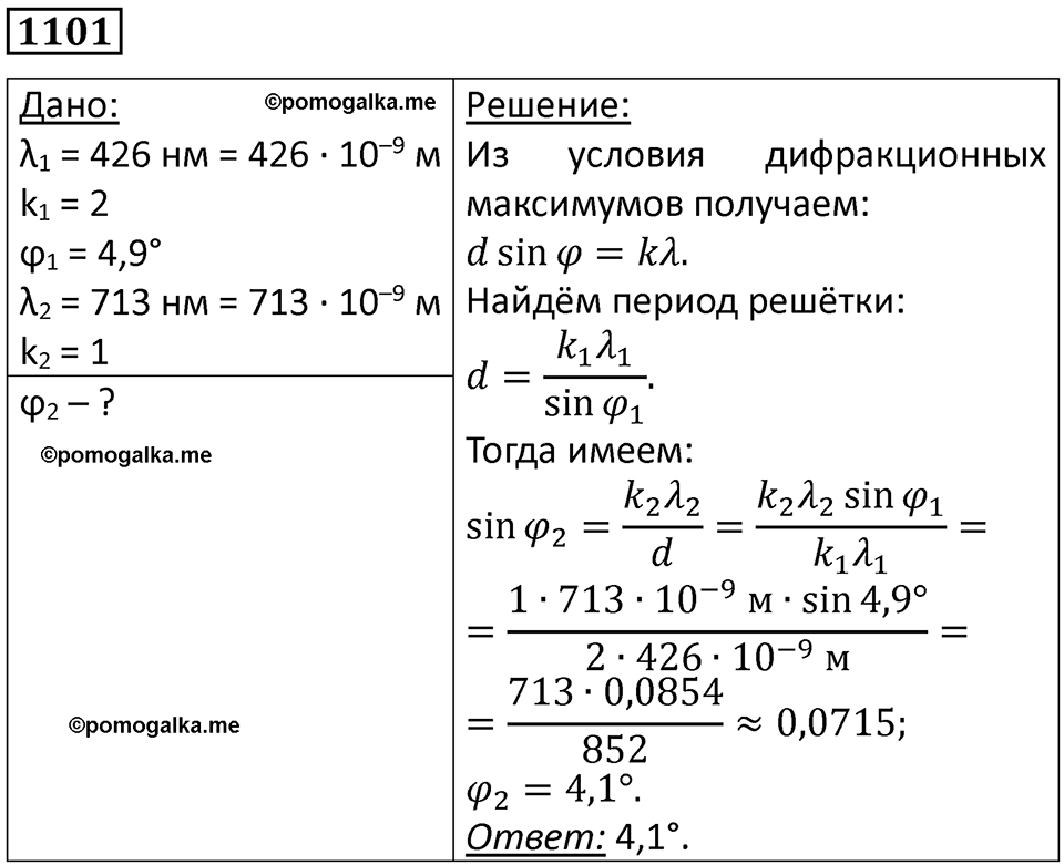страница 145 номер 1101 физика 10-11 класс сборник задач Рымкевича 2024 год