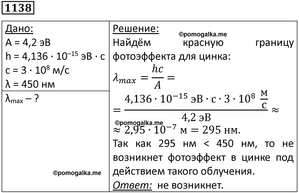 страница 150 номер 1138 физика 10-11 класс сборник задач Рымкевича 2024 год