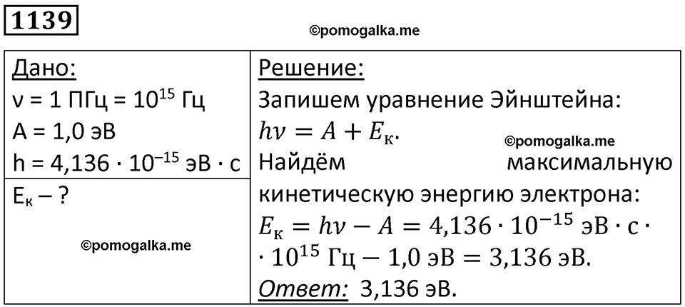 страница 151 номер 1139 физика 10-11 класс сборник задач Рымкевича 2024 год