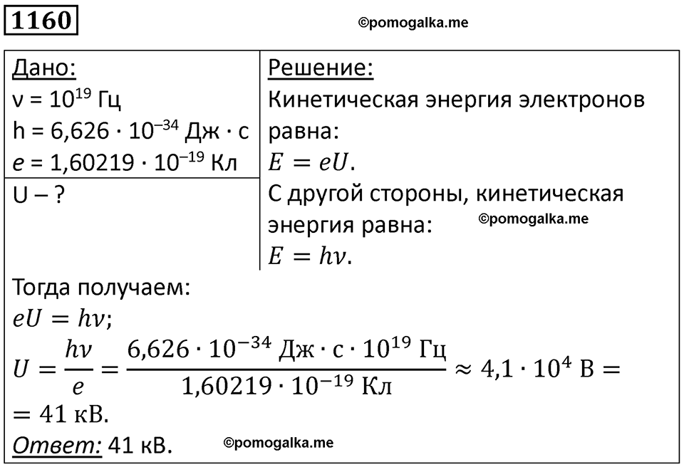 страница 153 номер 1160 физика 10-11 класс сборник задач Рымкевича 2024 год
