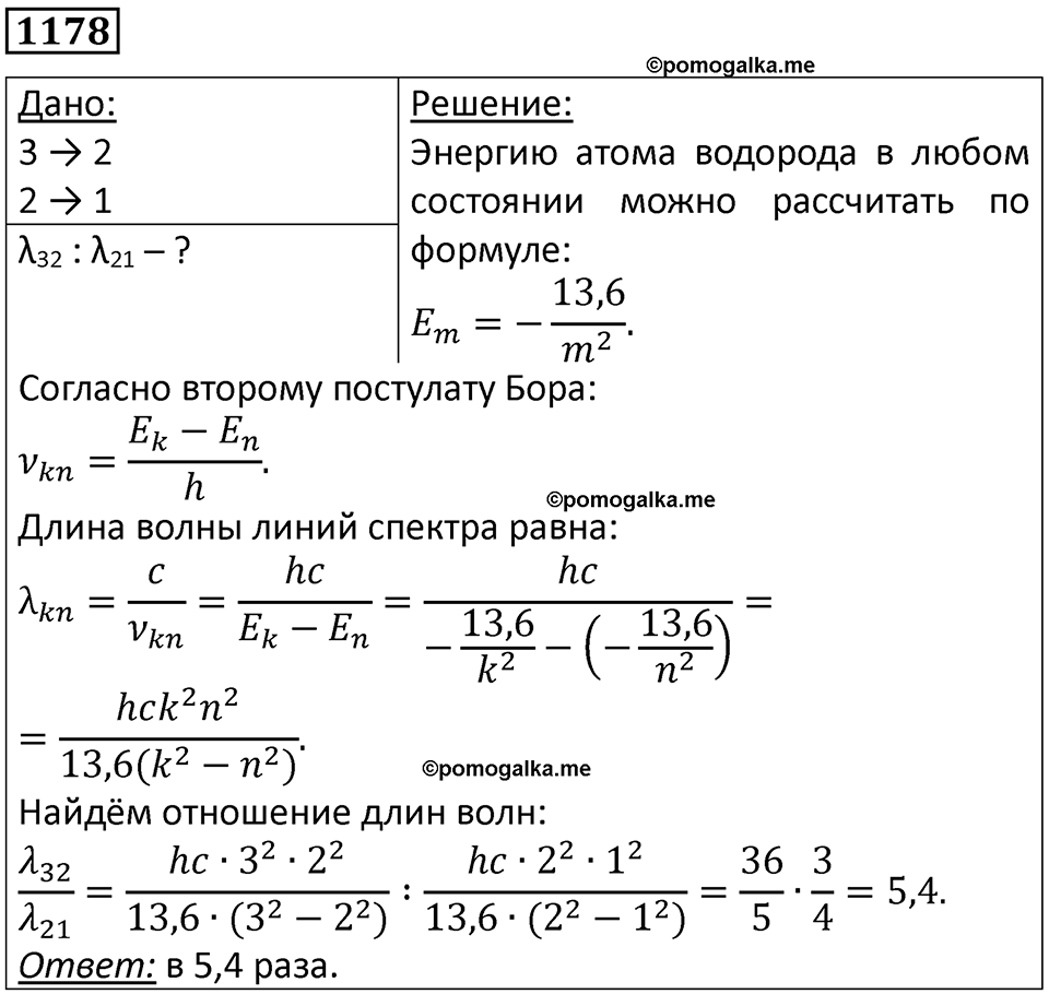 страница 155 номер 1178 физика 10-11 класс сборник задач Рымкевича 2024 год