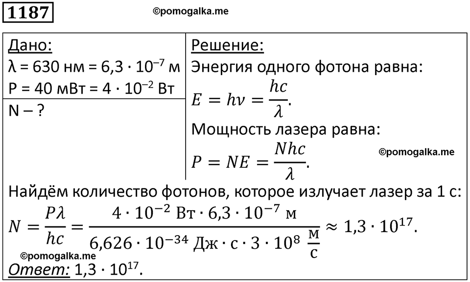 страница 156 номер 1187 физика 10-11 класс сборник задач Рымкевича 2024 год
