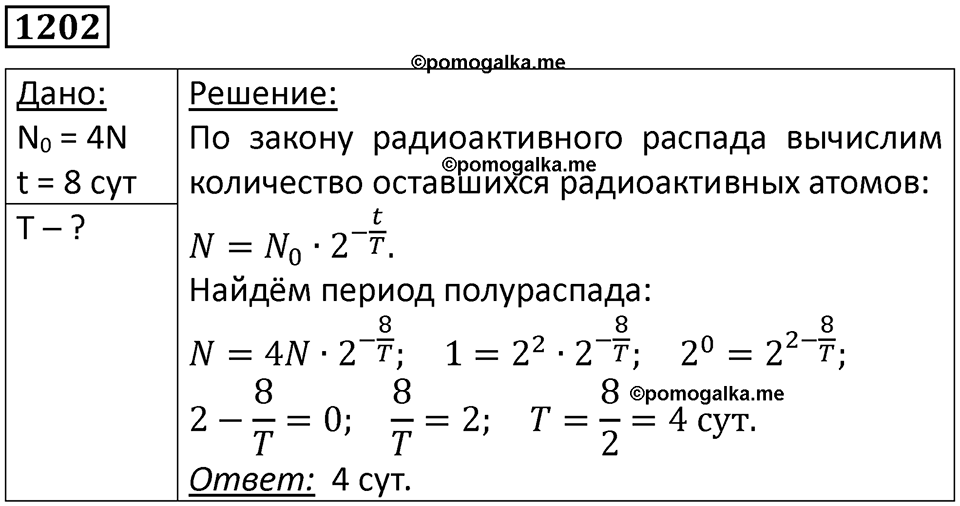 страница 158 номер 1202 физика 10-11 класс сборник задач Рымкевича 2024 год