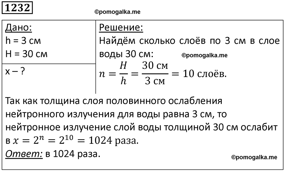 страница 161 номер 1232 физика 10-11 класс сборник задач Рымкевича 2024 год