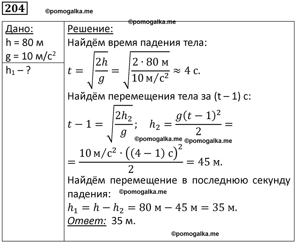 страница 33 номер 204 физика 10-11 класс сборник задач Рымкевича 2024 год