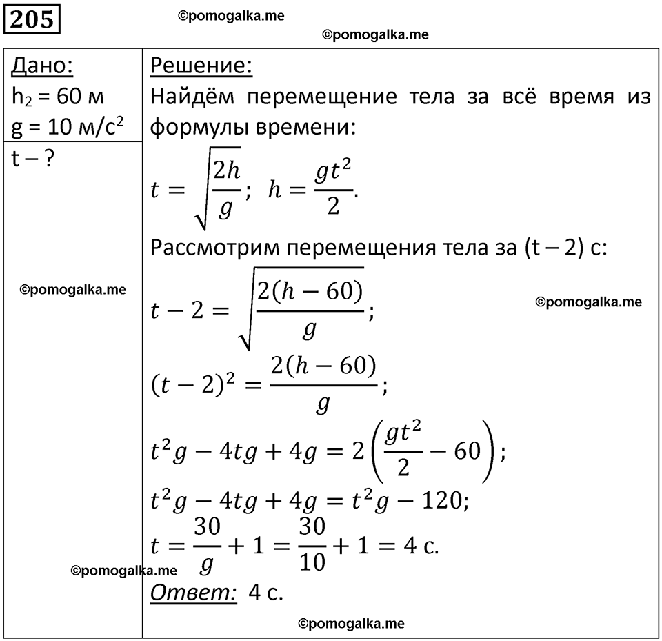 страница 33 номер 205 физика 10-11 класс сборник задач Рымкевича 2024 год