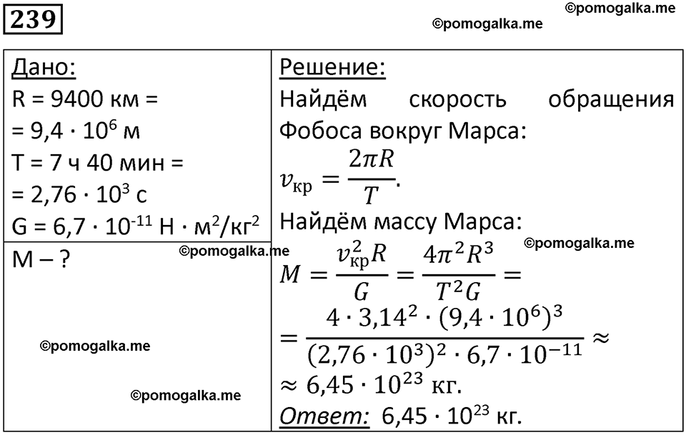 страница 37 номер 239 физика 10-11 класс сборник задач Рымкевича 2024 год
