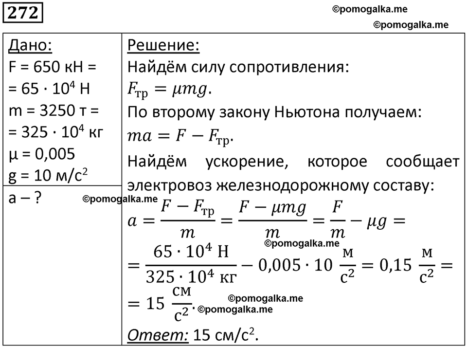 страница 41 номер 272 физика 10-11 класс сборник задач Рымкевича 2024 год