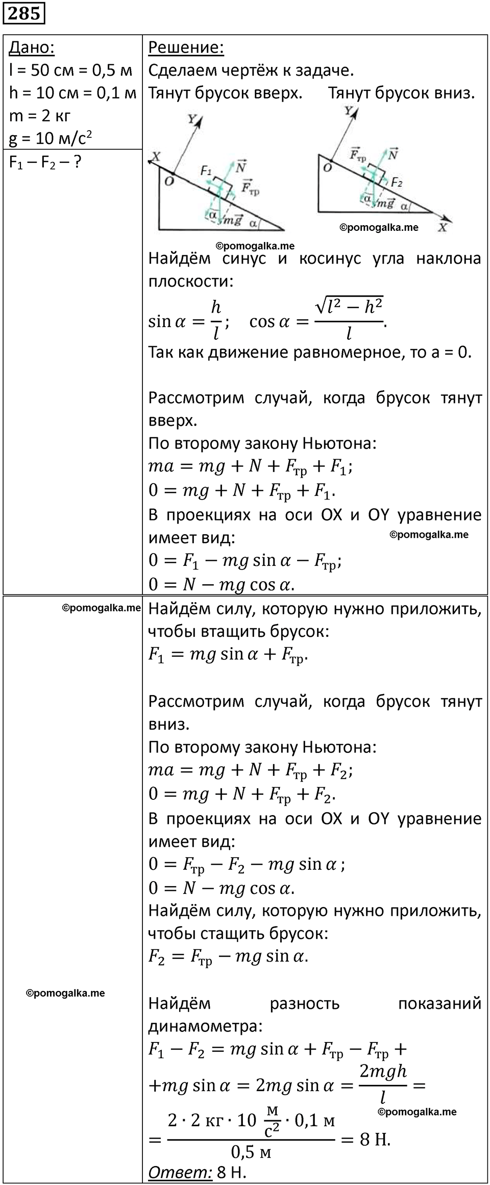 страница 42 номер 285 физика 10-11 класс сборник задач Рымкевича 2024 год