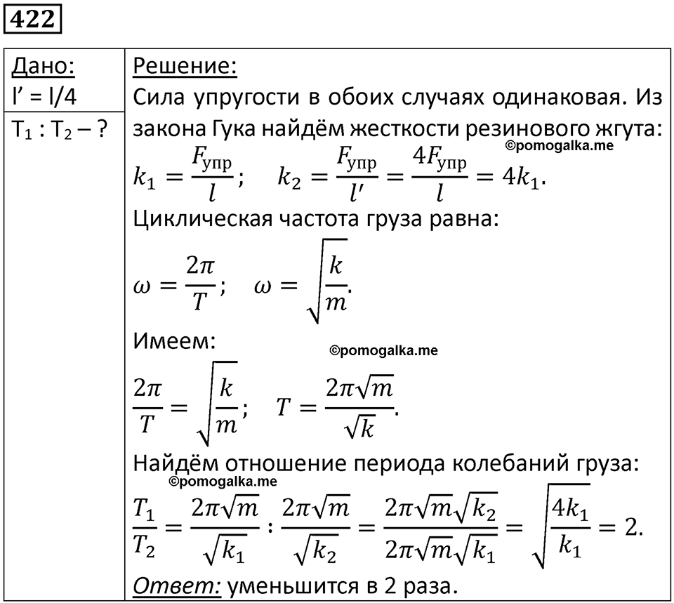 страница 60 номер 422 физика 10-11 класс сборник задач Рымкевича 2024 год
