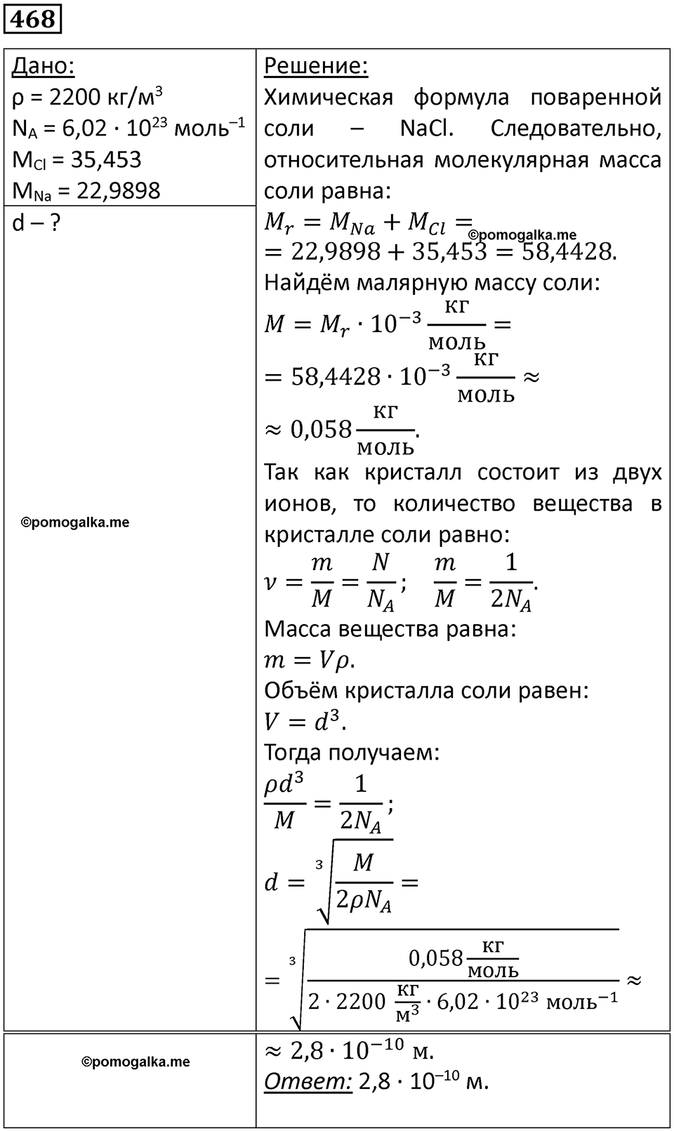 страница 65 номер 468 физика 10-11 класс сборник задач Рымкевича 2024 год