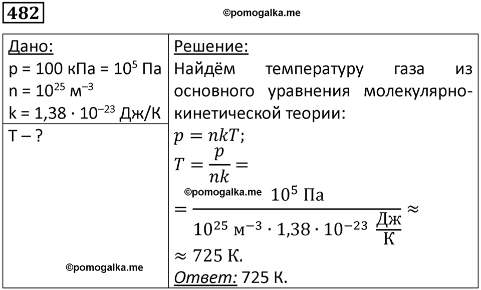 страница 66 номер 482 физика 10-11 класс сборник задач Рымкевича 2024 год