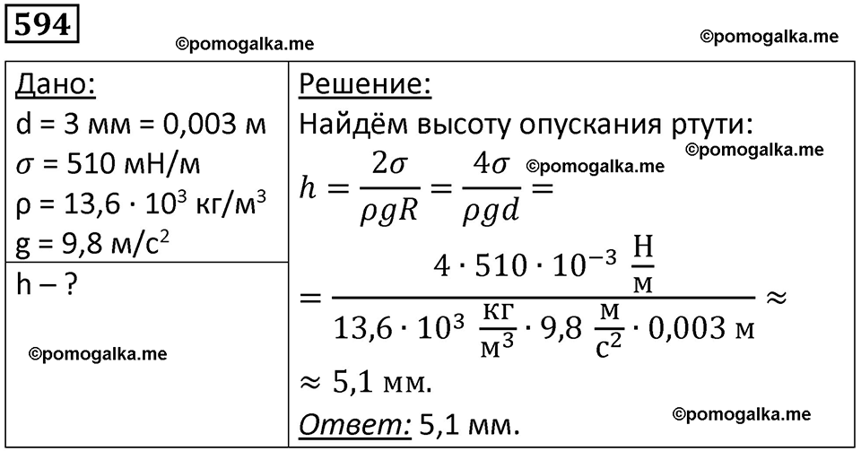 страница 78 номер 594 физика 10-11 класс сборник задач Рымкевича 2024 год