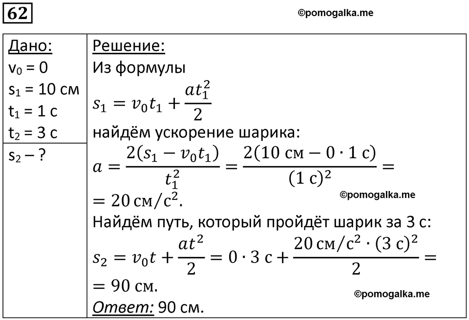 страница 16 номер 62 физика 10-11 класс сборник задач Рымкевича 2024 год