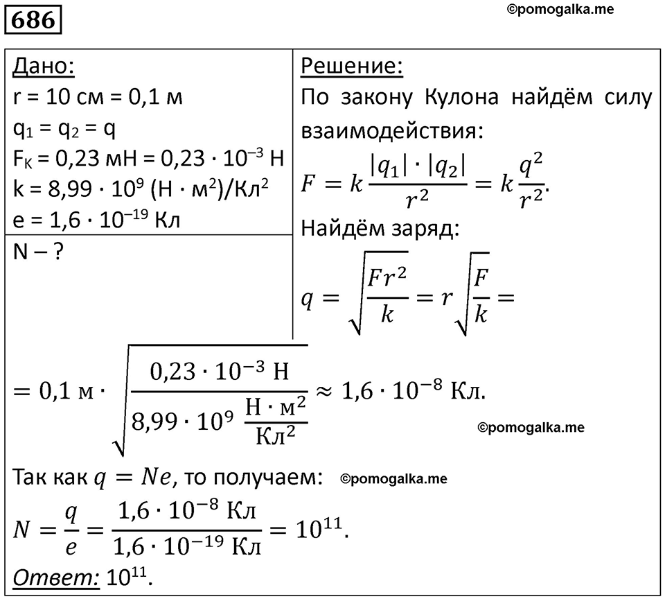 страница 89 номер 686 физика 10-11 класс сборник задач Рымкевича 2024 год