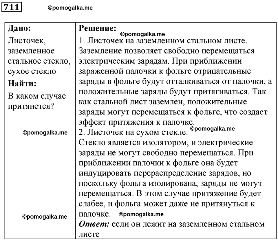 страница 92 номер 711 физика 10-11 класс сборник задач Рымкевича 2024 год