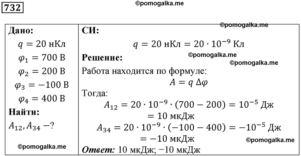 страница 95 номер 732 физика 10-11 класс сборник задач Рымкевича 2024 год