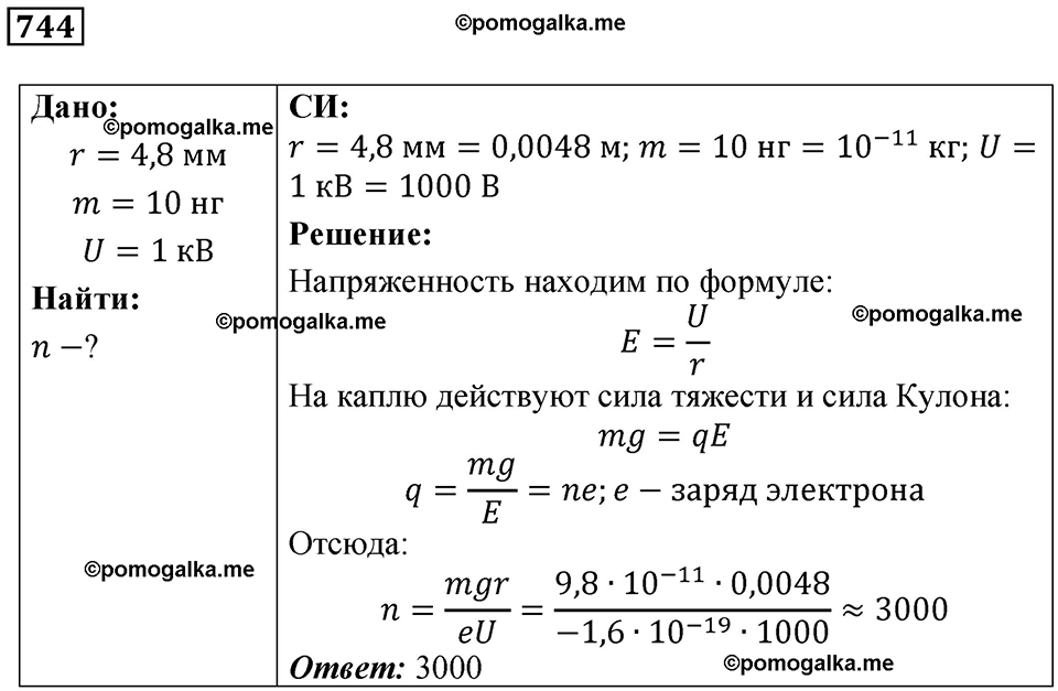 страница 96 номер 744 физика 10-11 класс сборник задач Рымкевича 2024 год