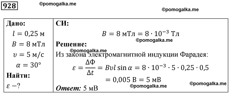 страница 123 номер 928 физика 10-11 класс сборник задач Рымкевича 2024 год
