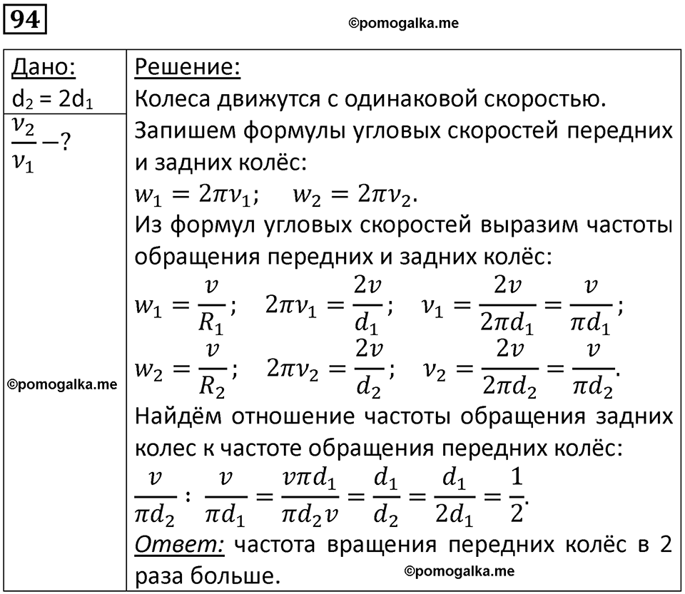 страница 19 номер 94 физика 10-11 класс сборник задач Рымкевича 2024 год
