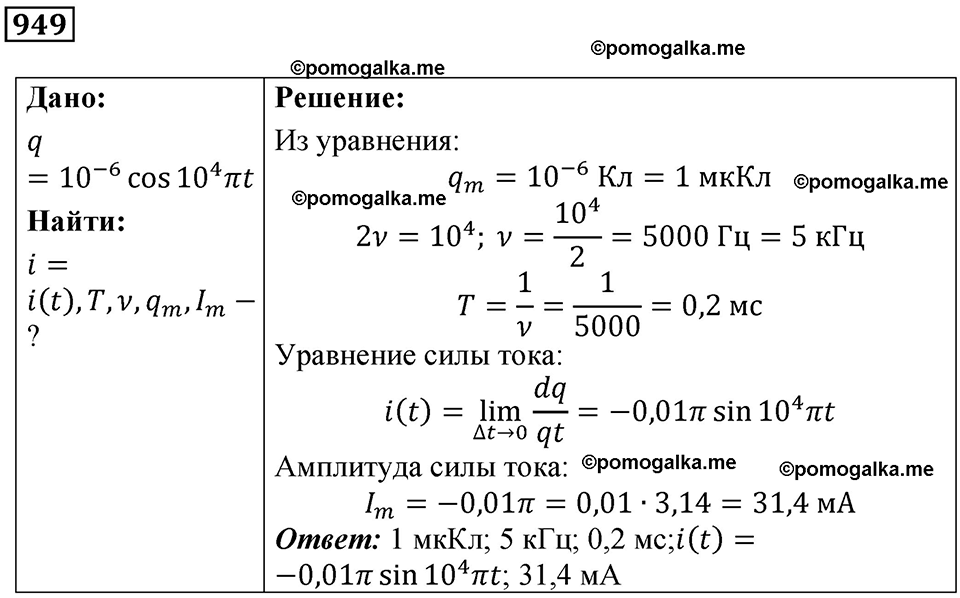 страница 127 номер 949 физика 10-11 класс сборник задач Рымкевича 2024 год
