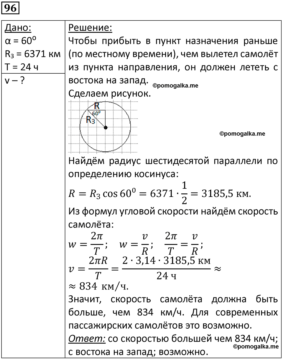 страница 19 номер 96 физика 10-11 класс сборник задач Рымкевича 2024 год