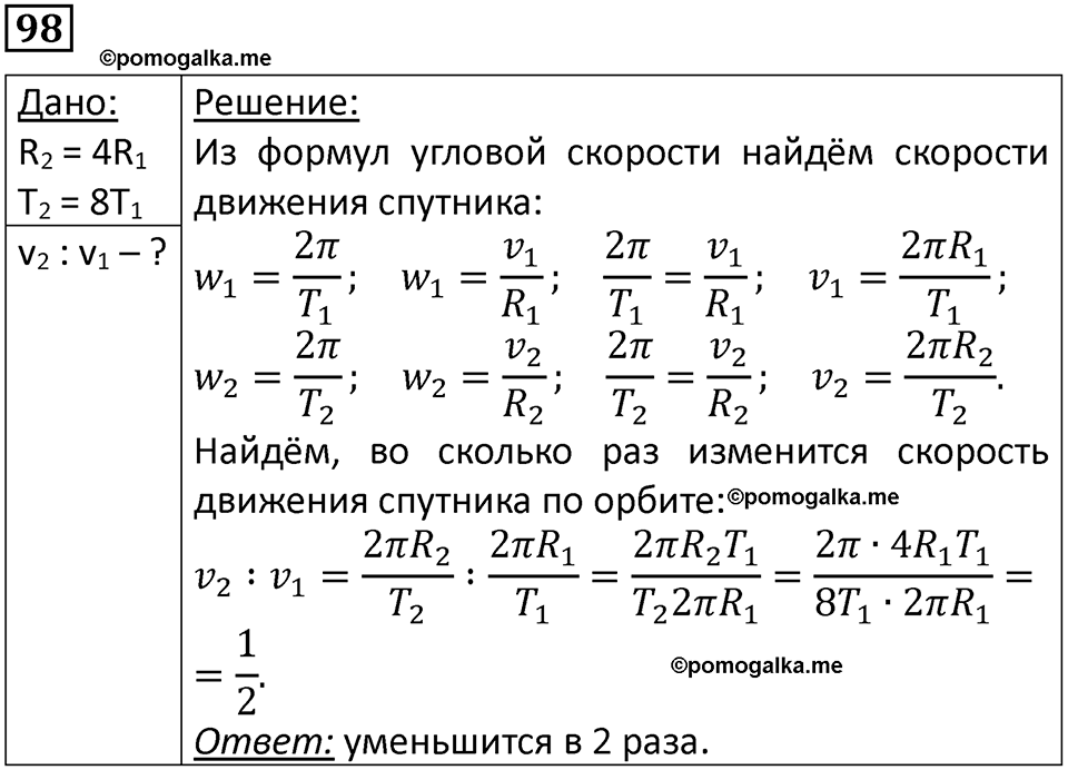 страница 20 номер 98 физика 10-11 класс сборник задач Рымкевича 2024 год