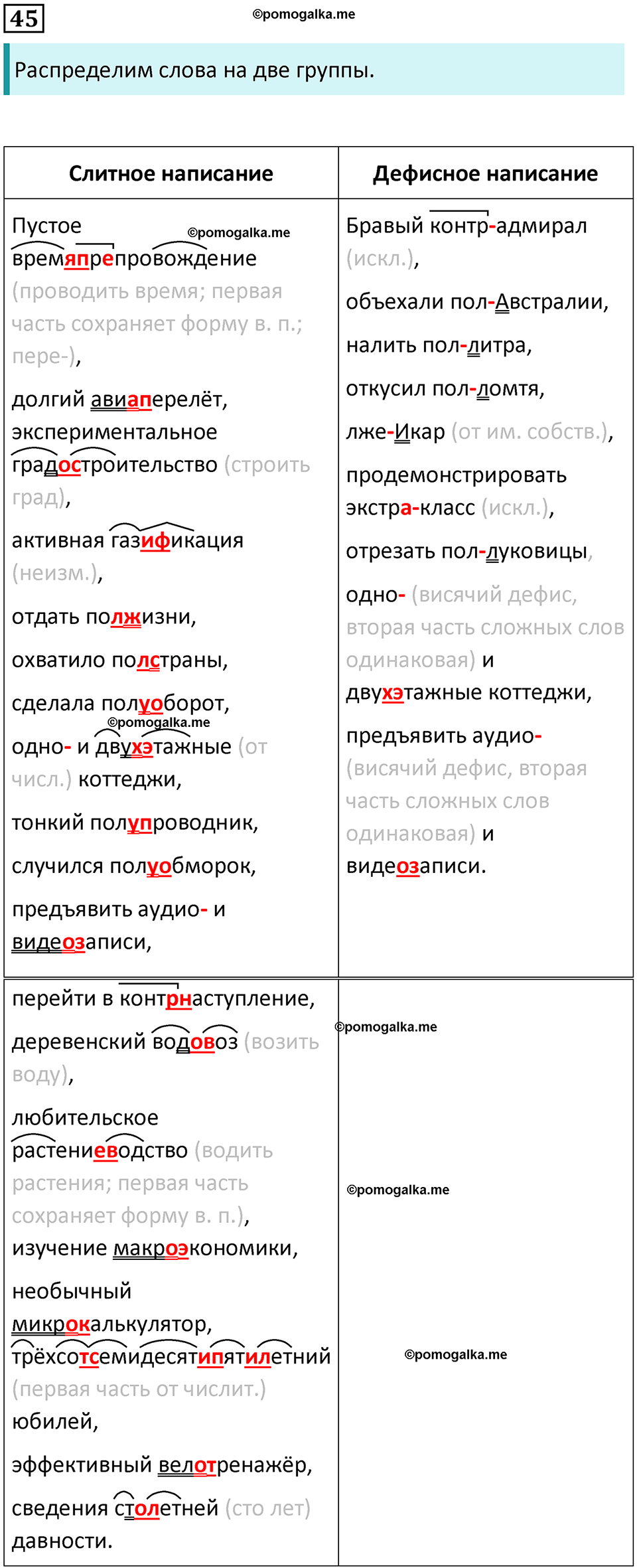 страница 48 упражнение 45 русский язык 10 класс Гусарова 2021 год